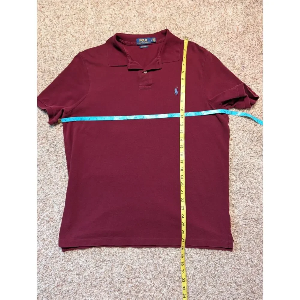 Polo Ralph Lauren Classic Fit Polo Shirt Men L Burgundy Maroon Cotton Pique Mesh
